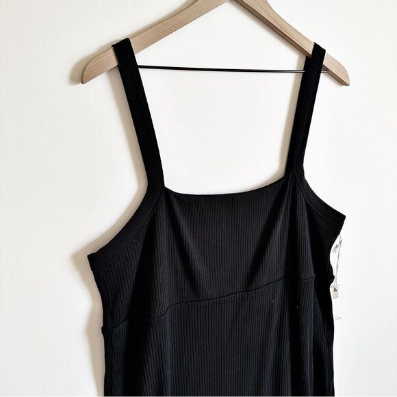 Good American 90s Ribbed Tank Midi Dress Black Size 6 Square Neck Going Out - Picture 4 of 8